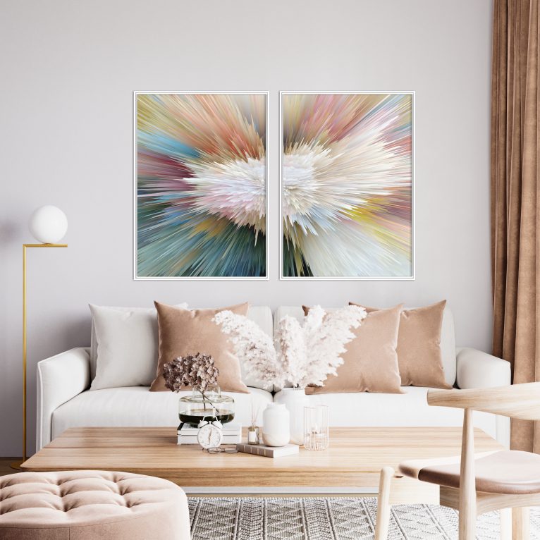 Composição com 2 Quadros Abstrato Colorido
