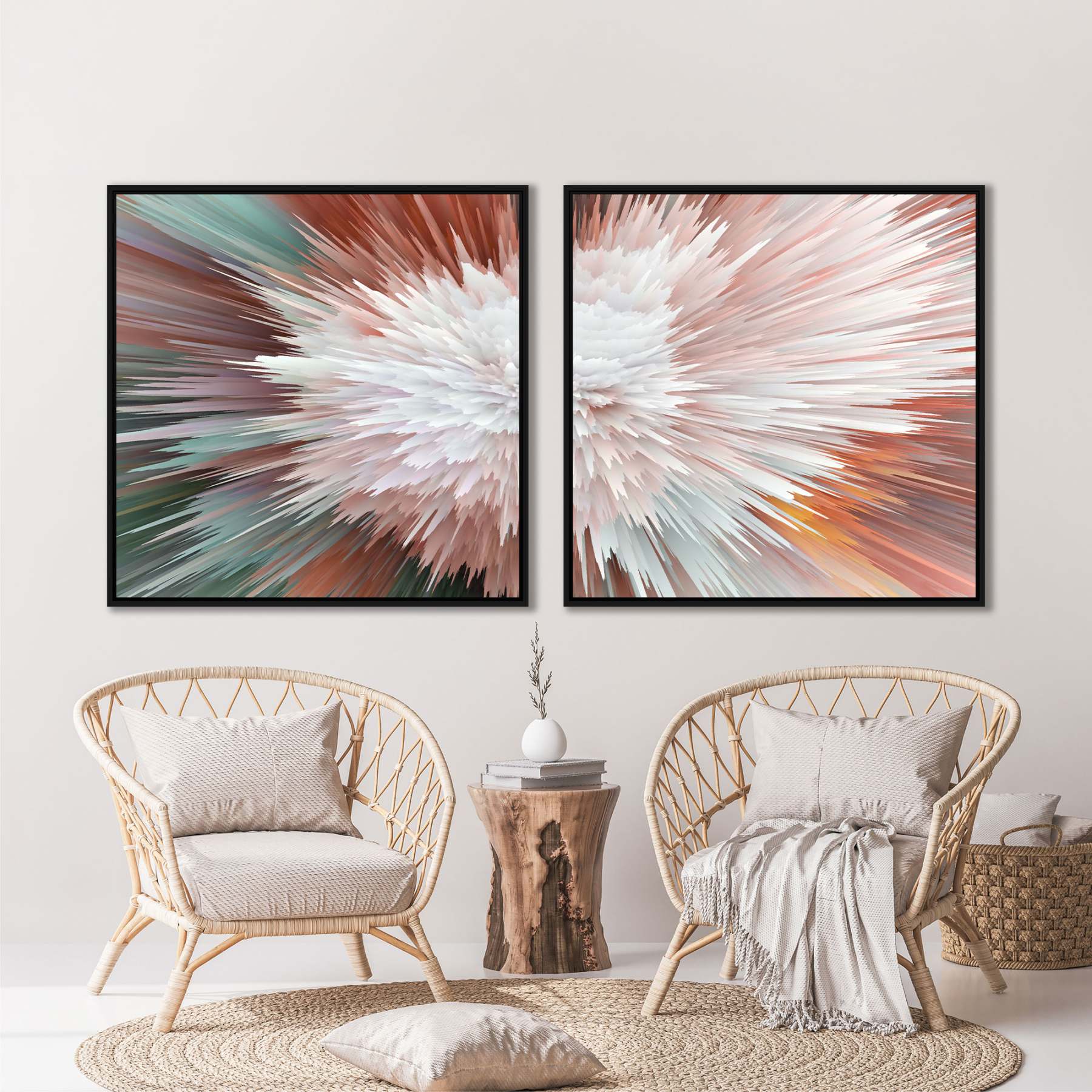 Composição com 2 Quadros Abstrato Colorido com Efeito