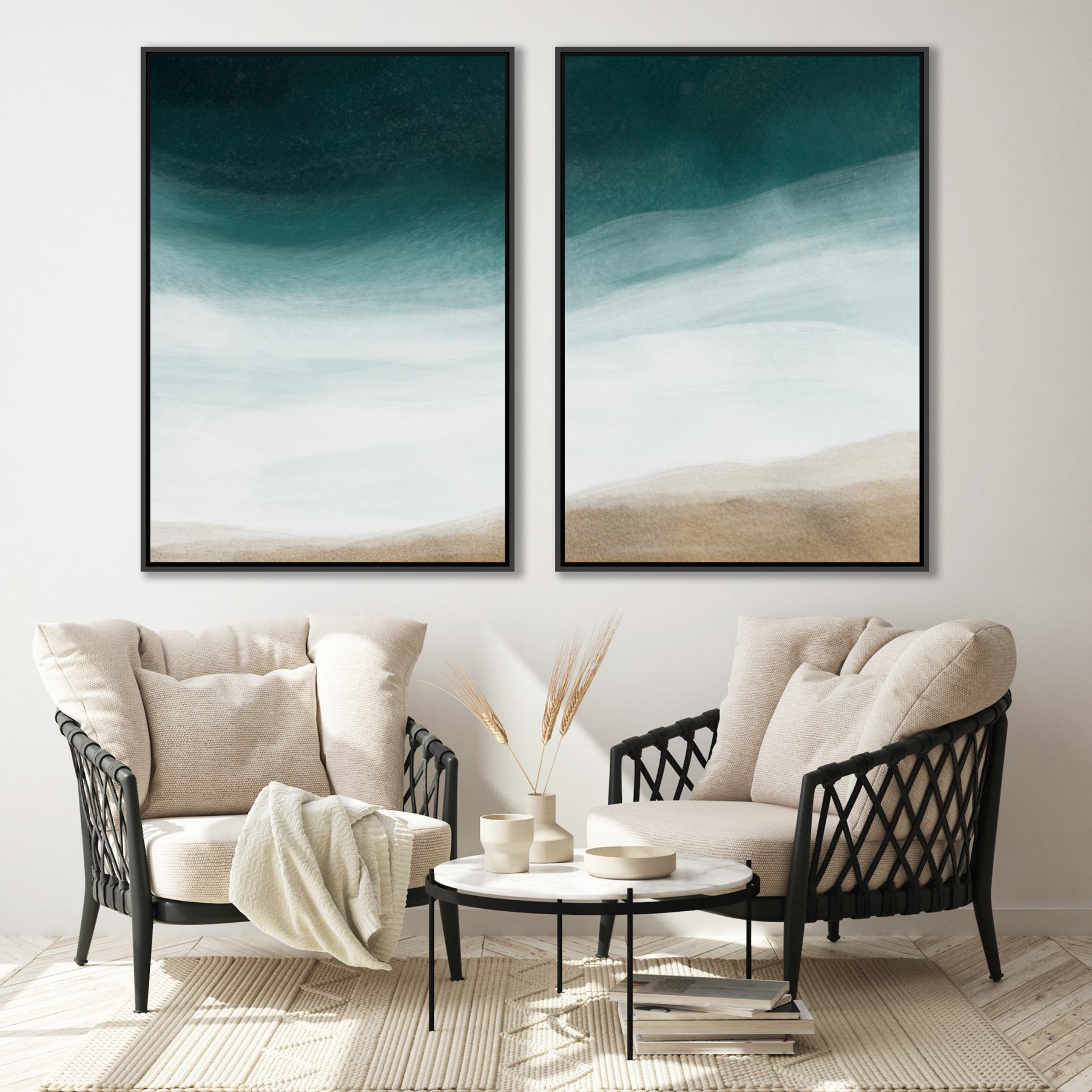 Composição com 2 Quadros Abstrato com Nuances de Cores