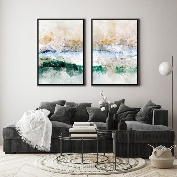 Composição com 2 Quadros Abstrato Mar