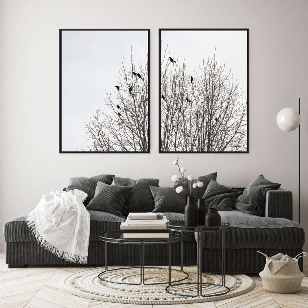 Composição com 2 Quadros Árvore com Pássaros