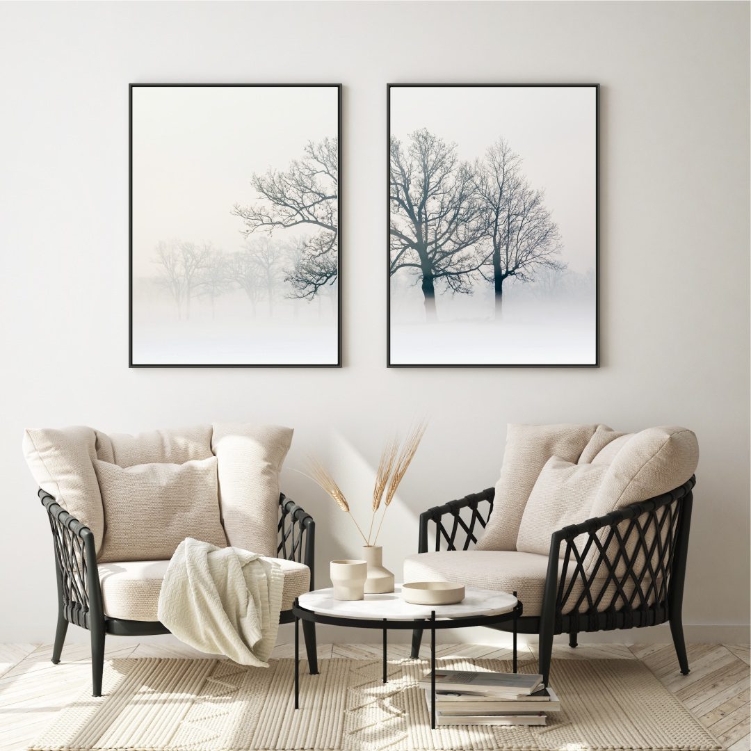 Composição com 2 Quadros com Árvore em Preto e Branco