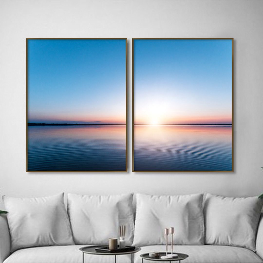 Composição com 2 Quadros com Fotografia de Amanhecer no Lago