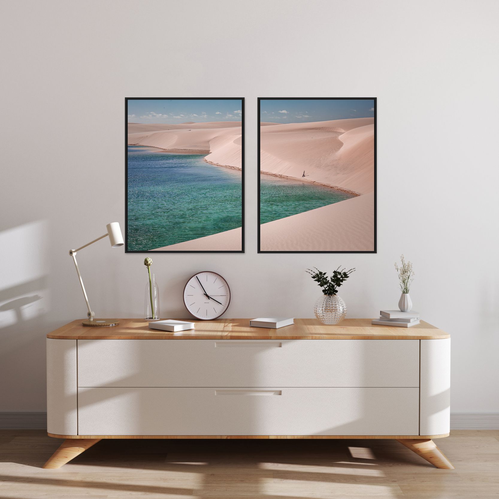 Composição com 2 Quadros com Fotografia de Dunas e Mar
