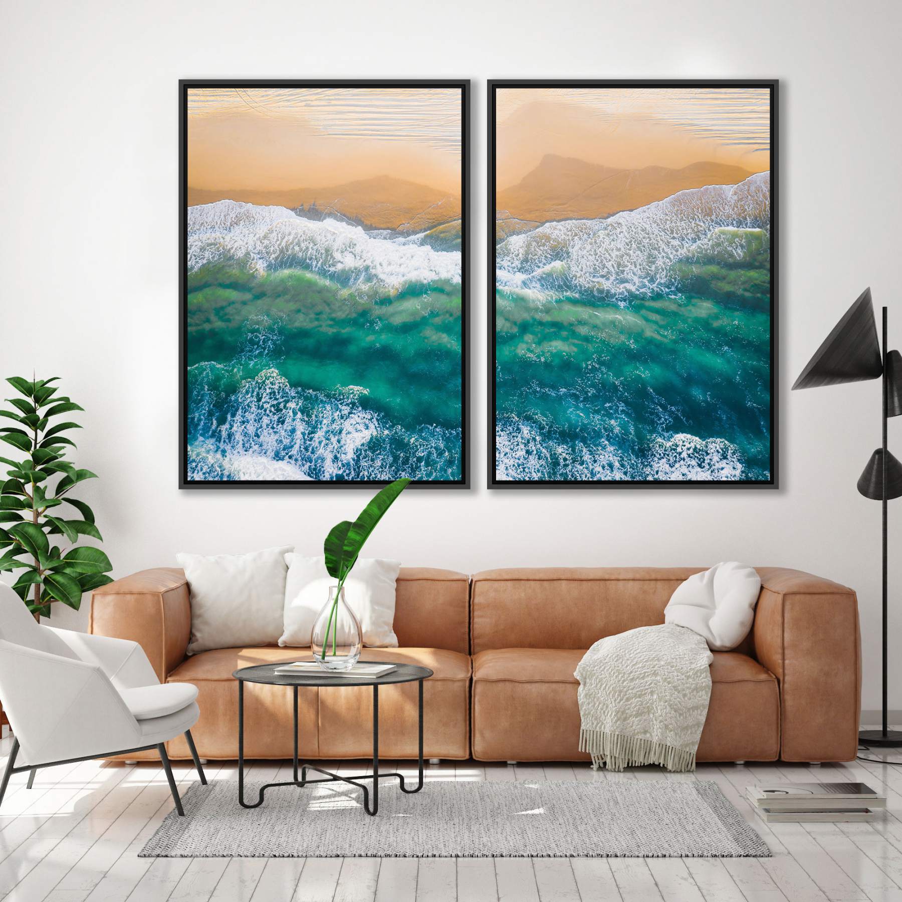 Composição com 2 Quadros com Fotografia de Praia e Mar