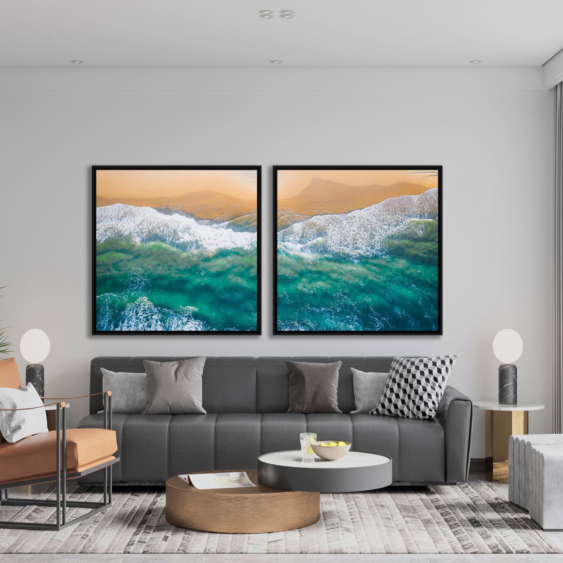 Composição com 2 Quadros com Fotografia de Praia e Mar