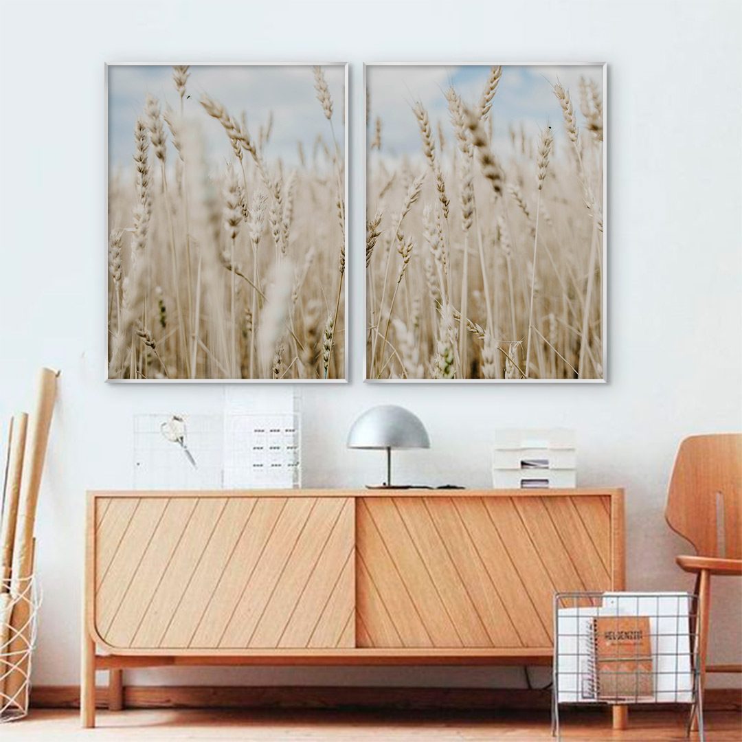 Composição com 2 Quadros com Paisagem de Campo de Trigo