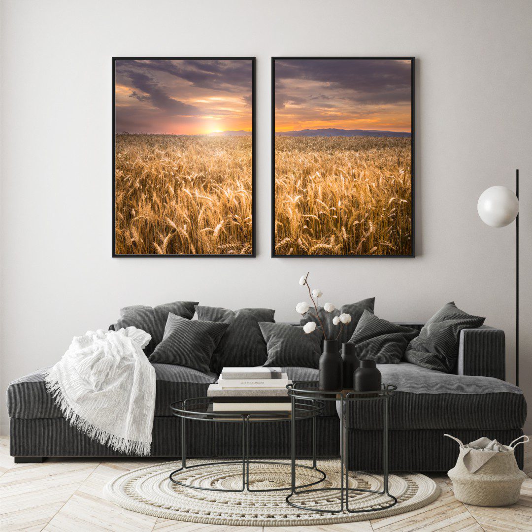 Composição com 2 Quadros com Paisagem de Pôr do Sol