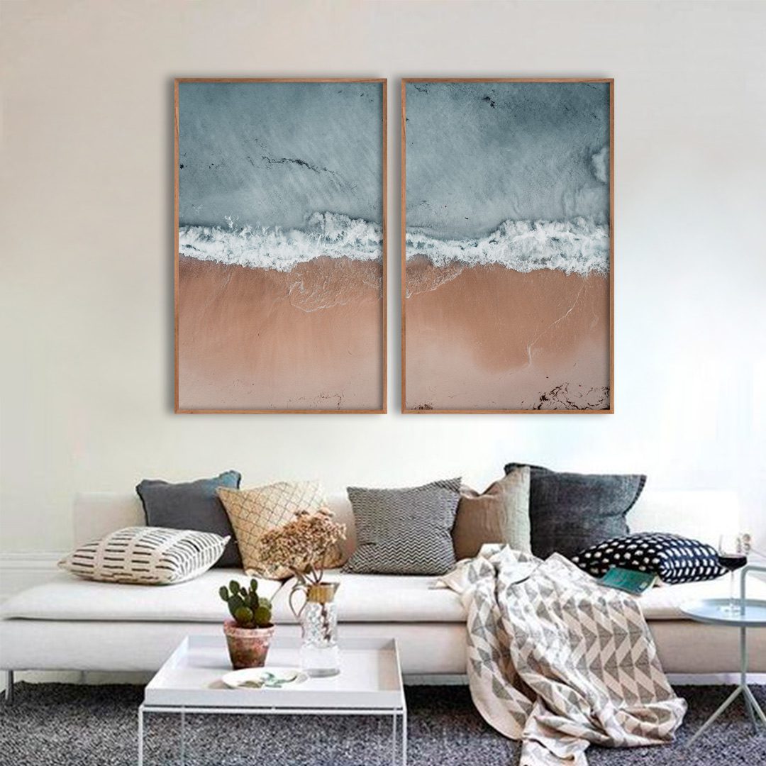 Composição com 2 Quadros com Paisagem de Praia