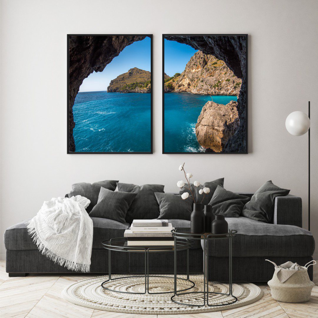 Composição com 2 Quadros com Paisagem Mar e Pedras