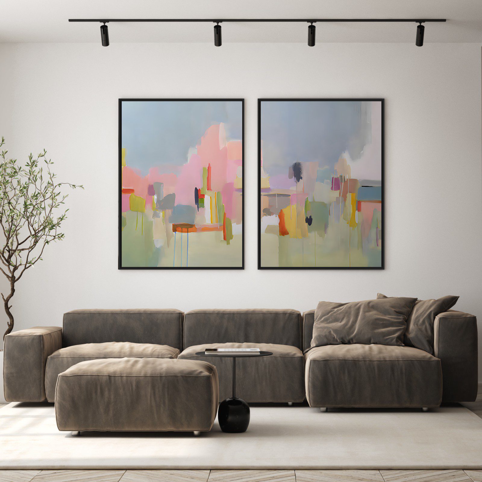 Composição com 2 Quadros com Pintura Abstrata Colorida