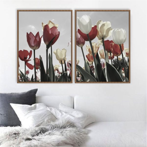 Composição com 2 Quadros com Tulipas Vermelhas