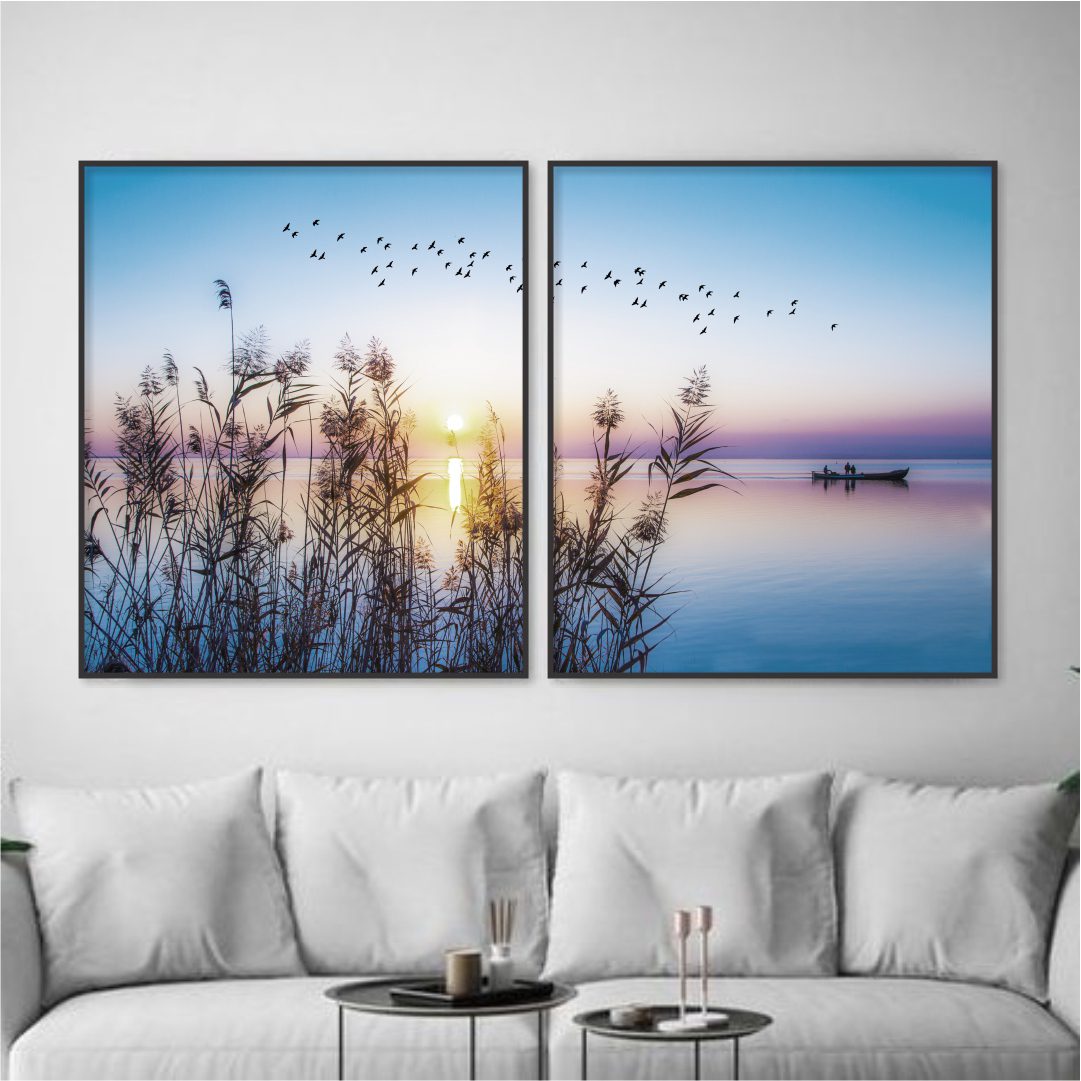 Composição com 2 Quadros de Pôr do Sol