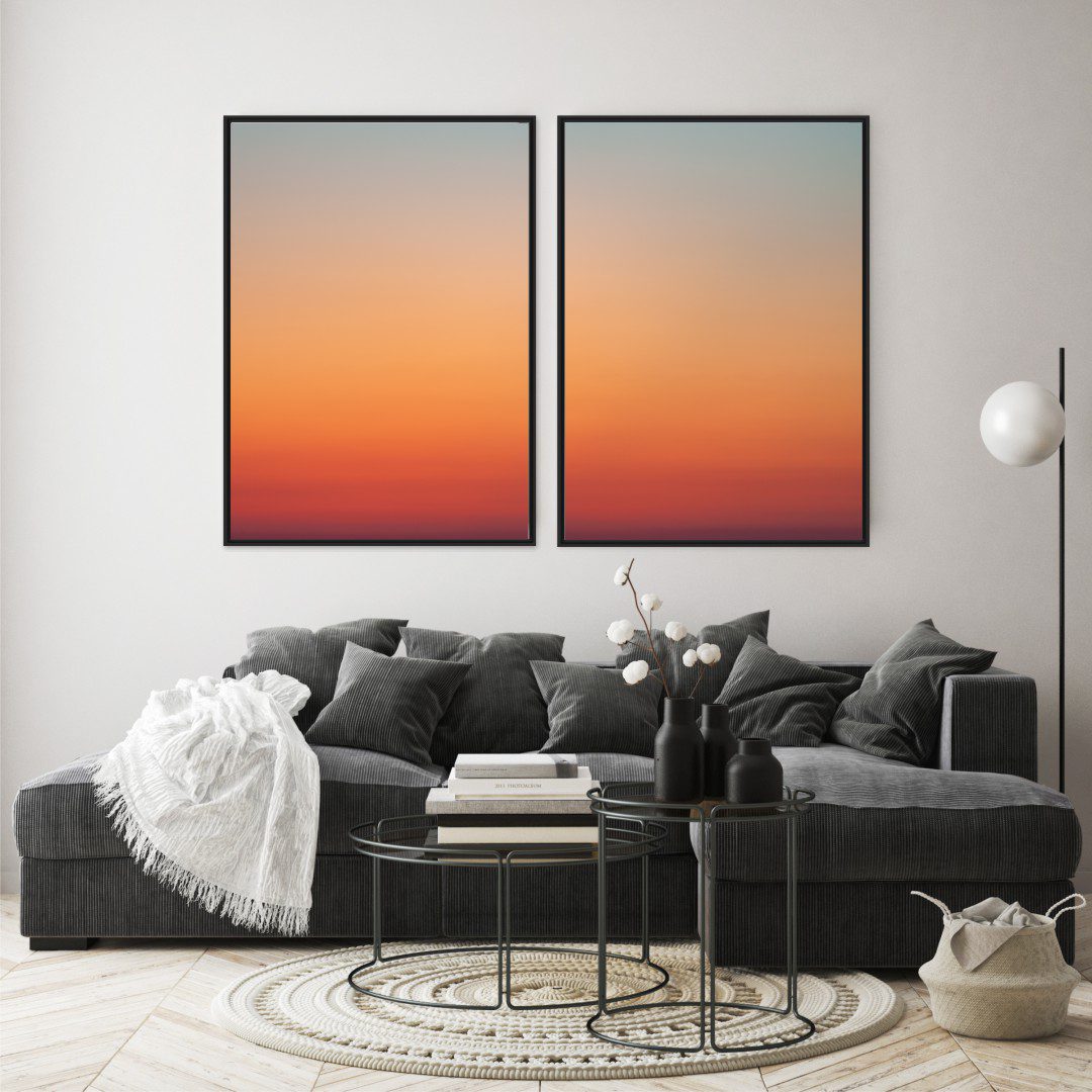 Composição com 2 Quadros Degrade em Tons de Vermelho e Laranja