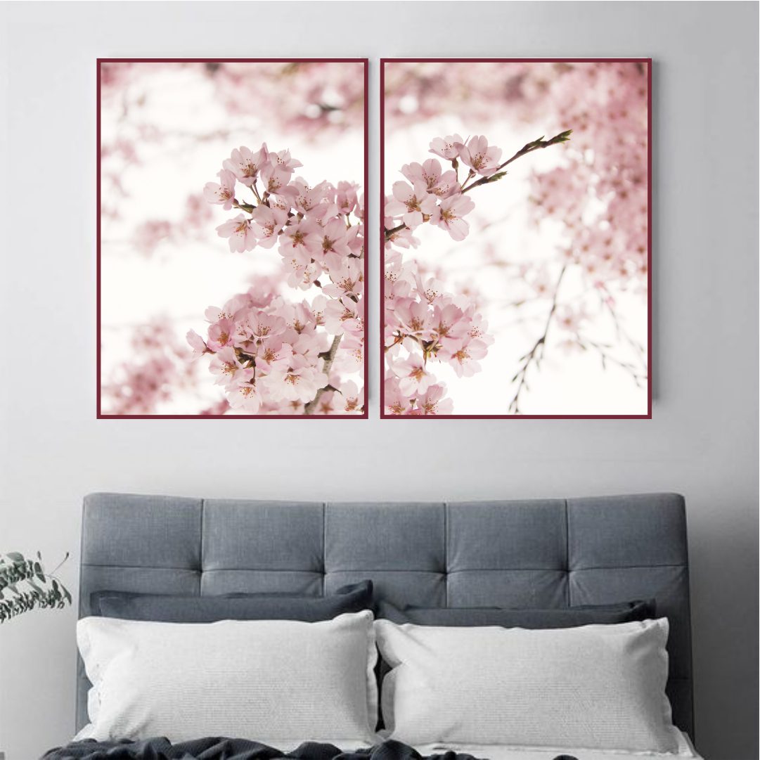 Composição com 2 Quadros Flor de Cerejeira com Fundo Branco