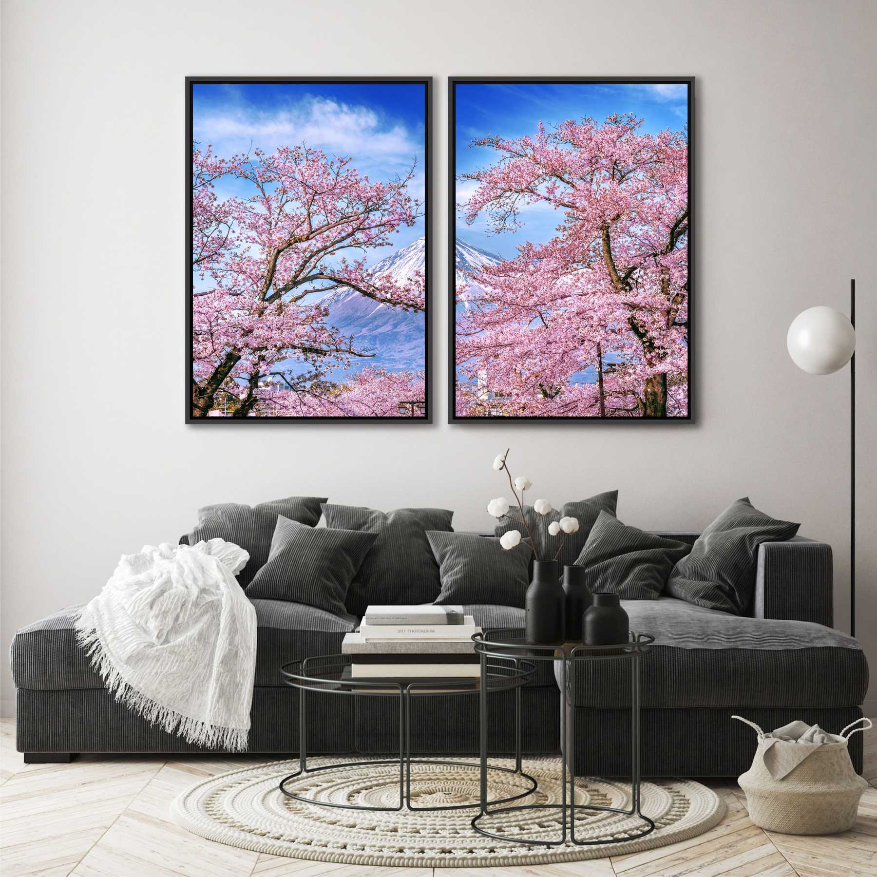 Composição com 2 Quadros Flor de Cerejeira e Monte Fuji