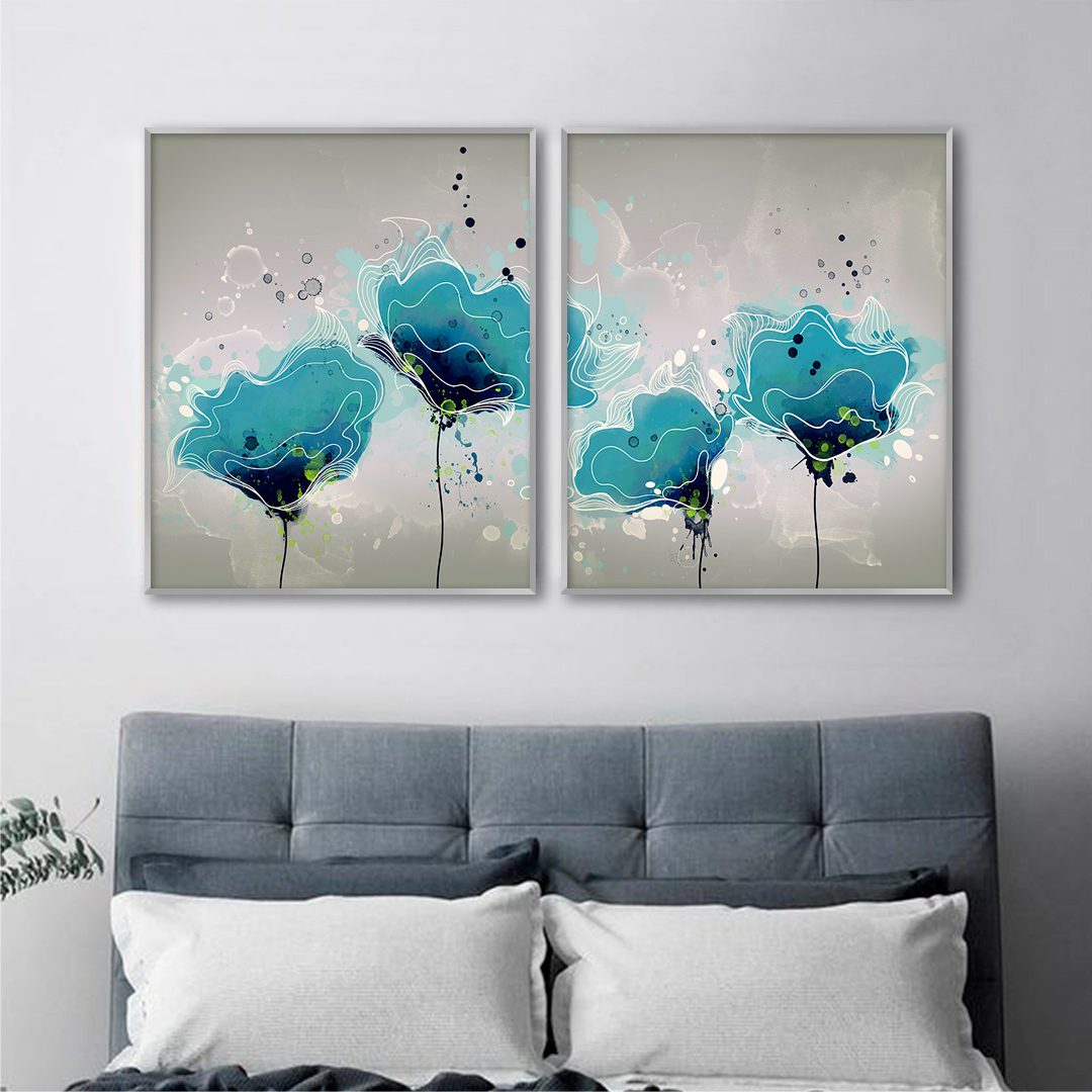 Composição com 2 Quadros Floral em Aquarela