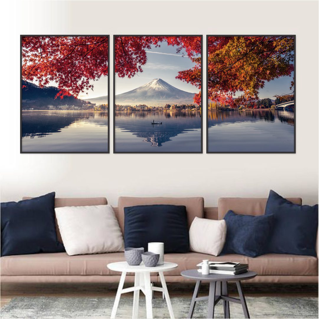 Composição com 3 Quadros com Fotografia do Monte Fuji