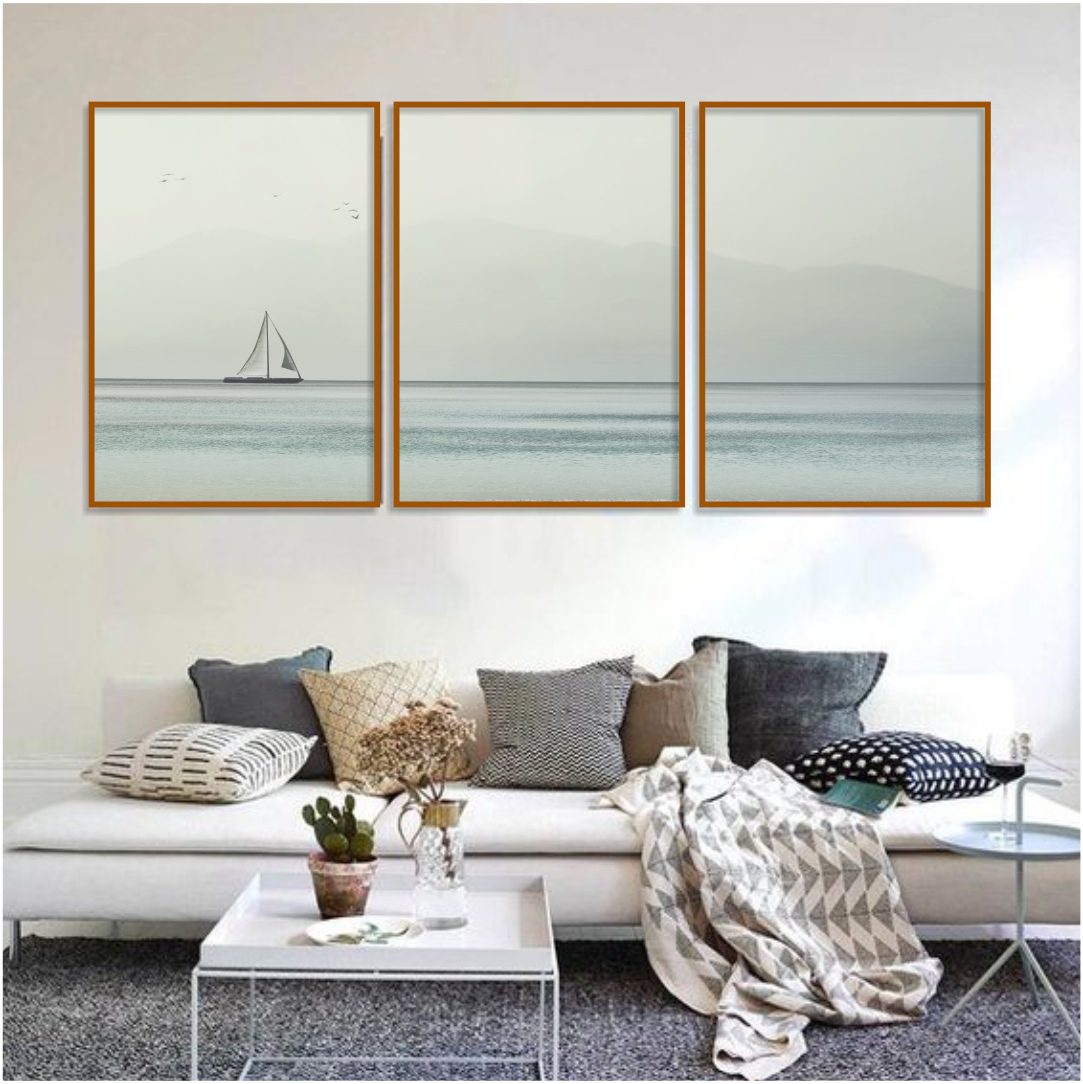 Composição com 3 Quadros de Veleiro no Mar