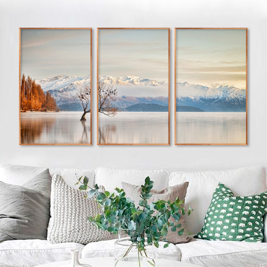 Composição com 3 Quadros Imagem de Lago e Montanhas