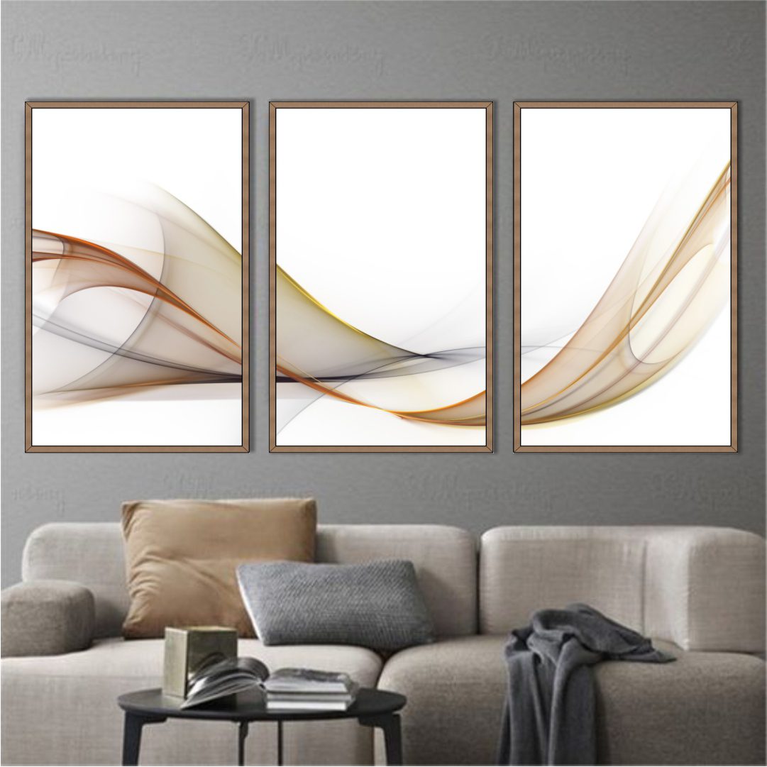 Composição com 3 Quadros Marmorizado em Tons de Cobre e Prata