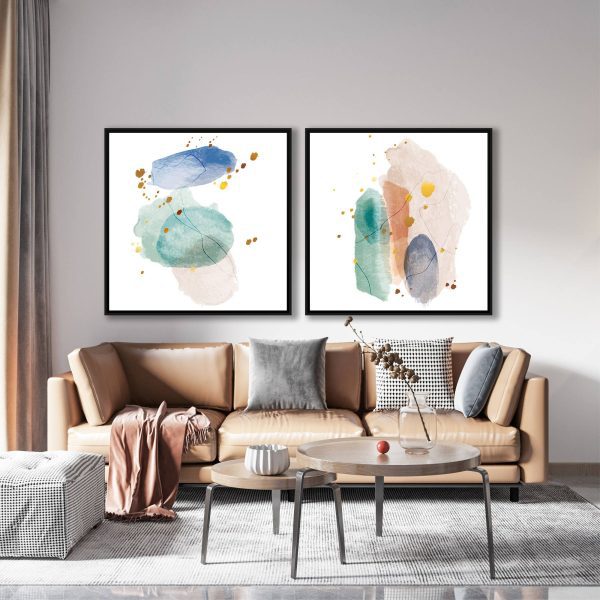 Conjunto com 2 Quadros Abstrato em Aquarela
