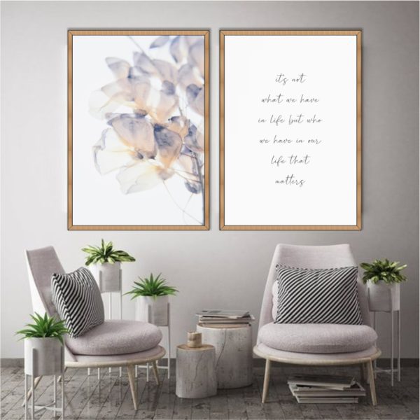 Conjunto com 2 Quadros com Flor e Frase