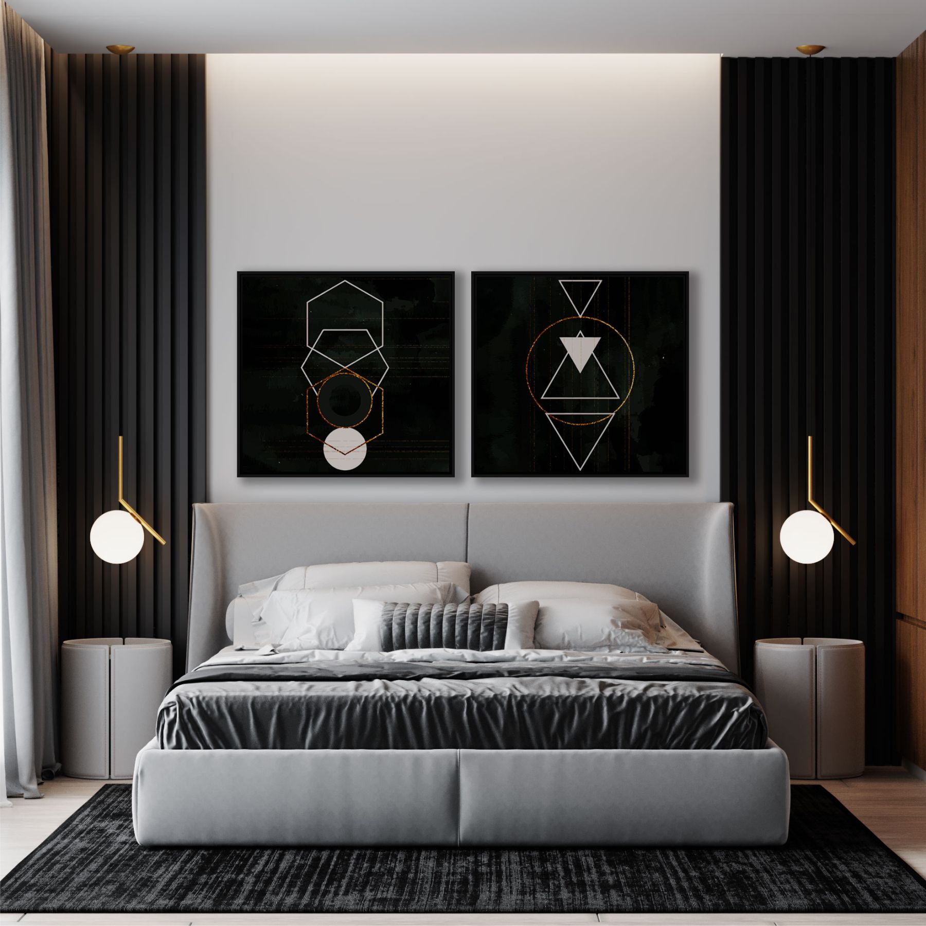 Conjunto com 2 Quadros com Formas Geométricas