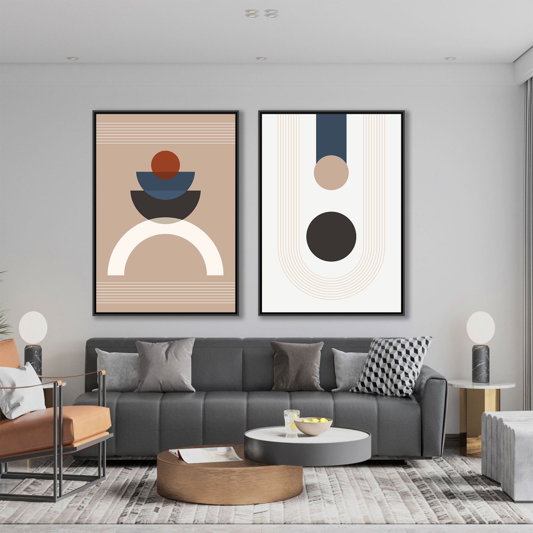 Conjunto com 2 Quadros com Formas Geométricas