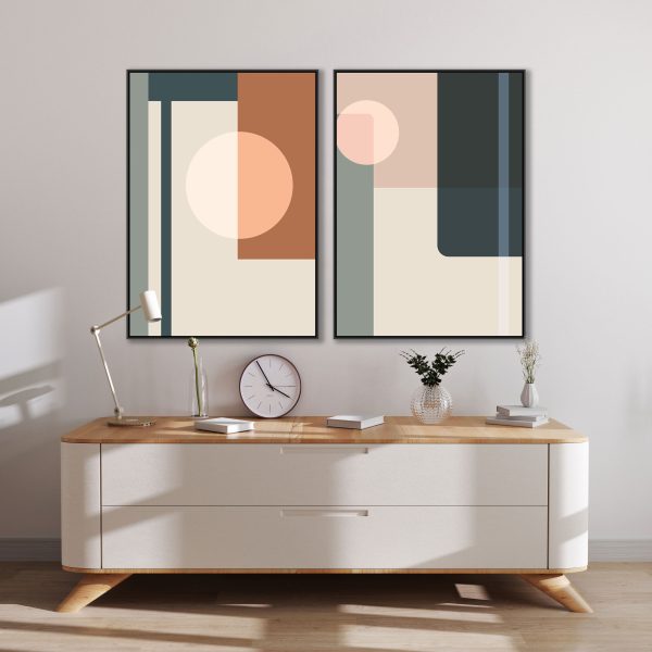 Conjunto com 2 Quadros com Imagem Geométrica