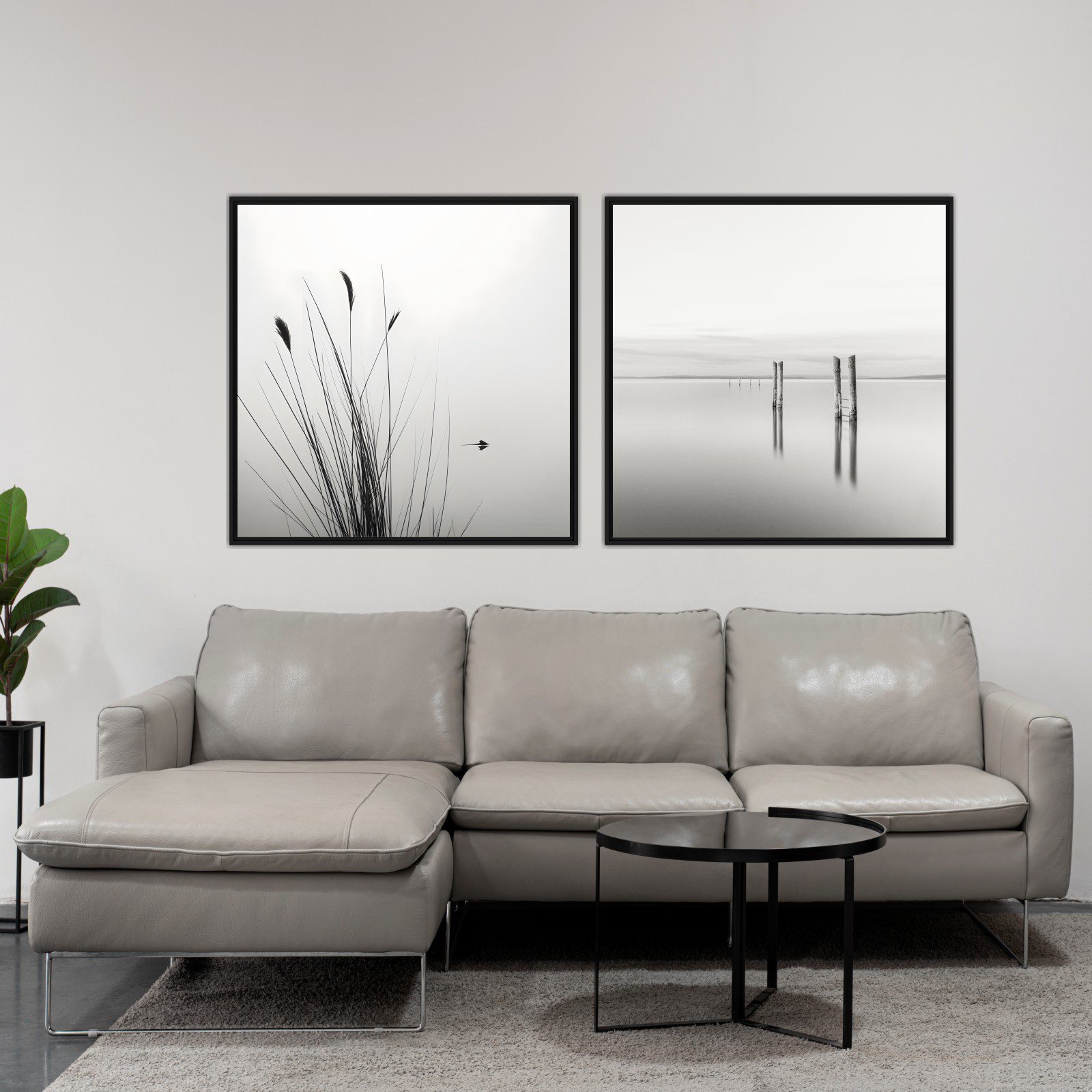 Conjunto com 2 Quadros com Paisagens em Preto e Branco