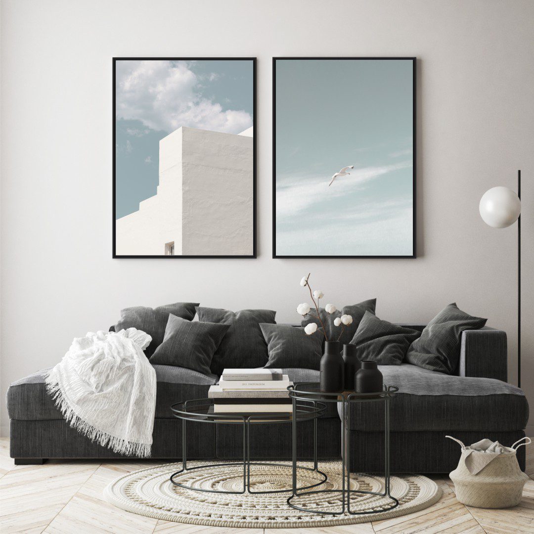 Conjunto com 2 Quadros com Pássaro e Prédio