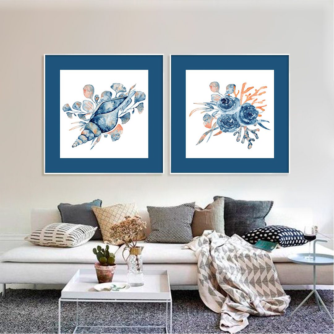 Conjunto com 2 Quadros de Concha e Coral do Mar