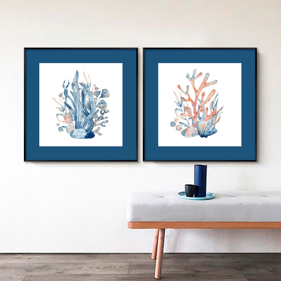 Conjunto com 2 Quadros de Corais