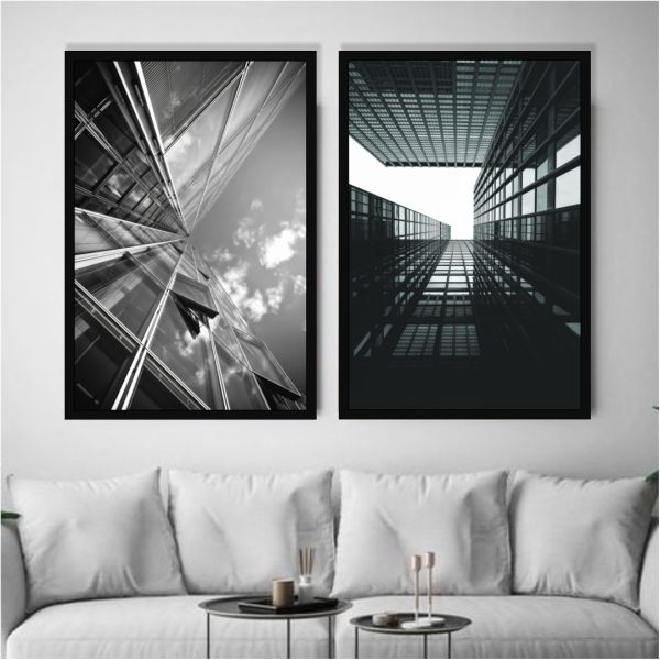 Conjunto com 2 Quadros Edifícios Arquitetônicos Espelhados
