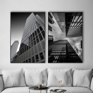 Conjunto com 2 Quadros Edifícios Arquitetônicos Espelhados