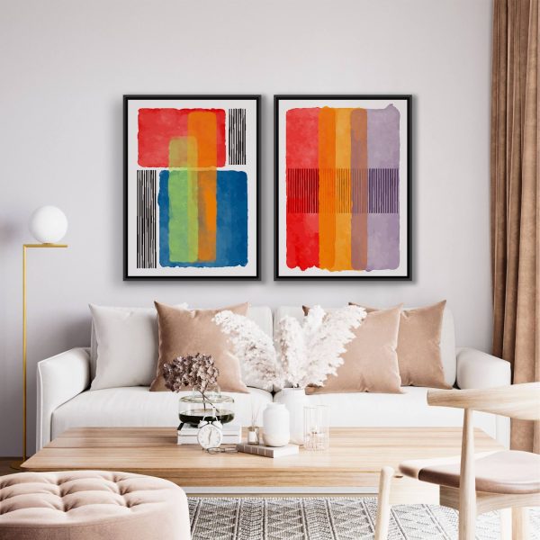Conjunto com 2 Quadros Geométricos Abstrato Coloridos