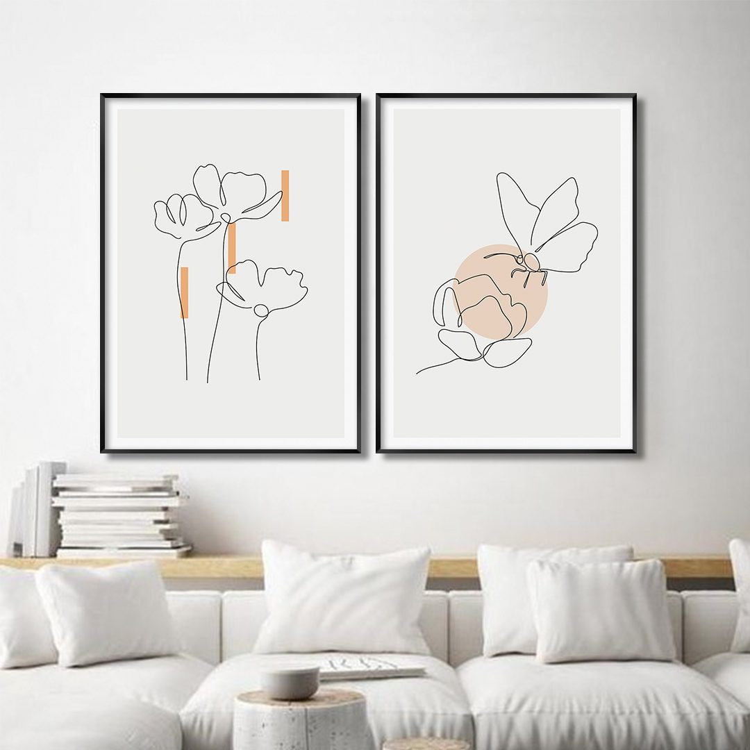 Conjunto com 2 Quadros Linhas e Formas Geométricas