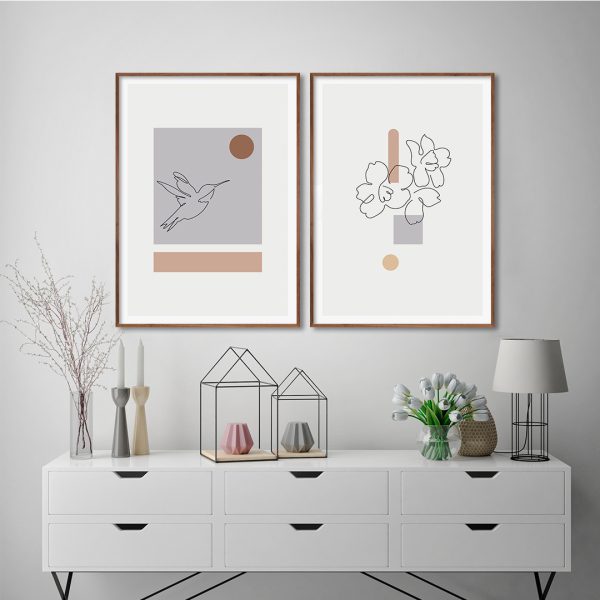 Conjunto com 2 Quadros Linhas Finas e Formas Geométricas