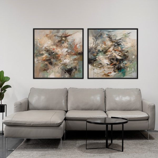 Conjunto com 2 Quadros Pintura Abstrata