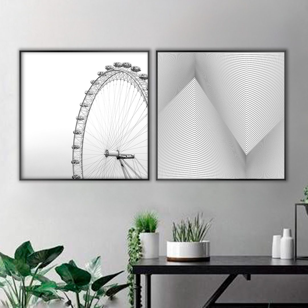 Conjunto com 2 Quadros Roda Gigante e Geométrico