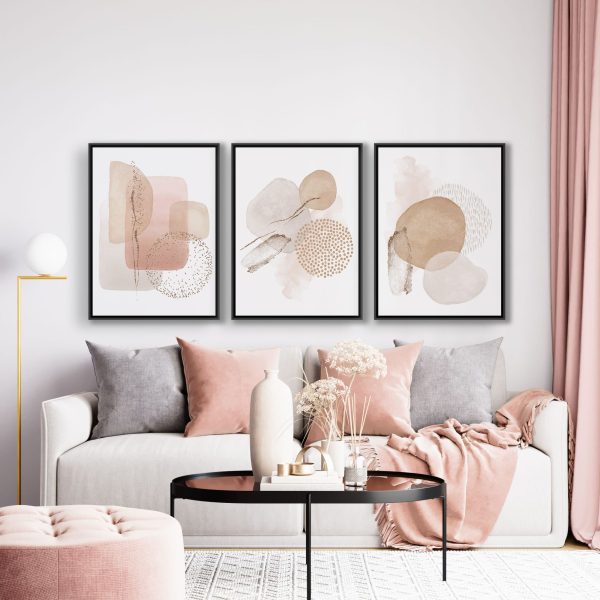 Conjunto com 3 Quadros Abstrato em Aquarela