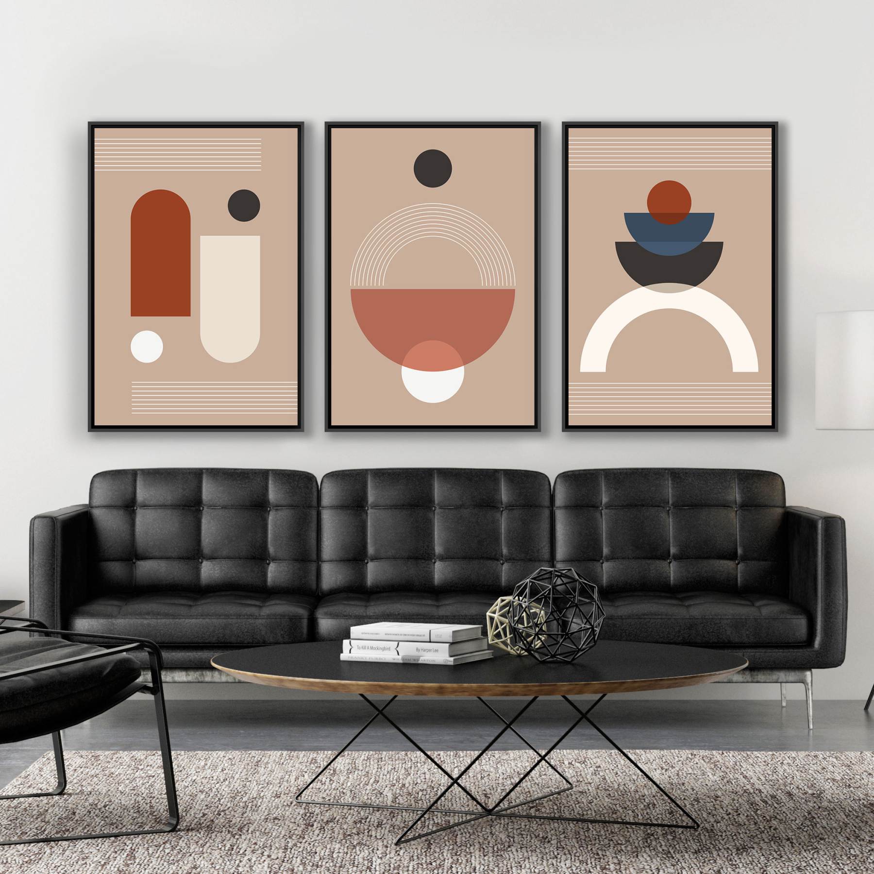 Conjunto com 3 Quadros com Formas Geométricas