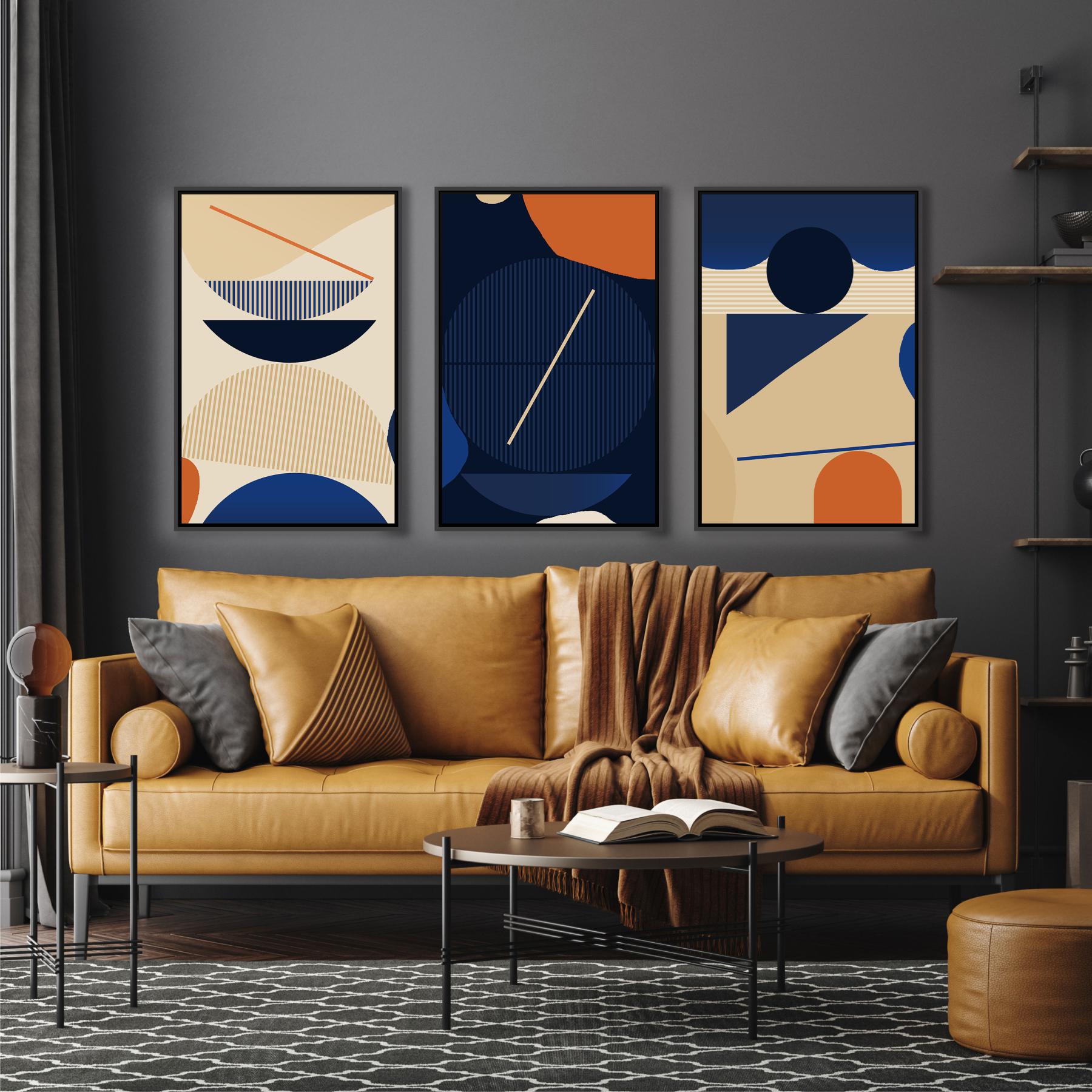 Conjunto com 3 Quadros com Formas Geométricas