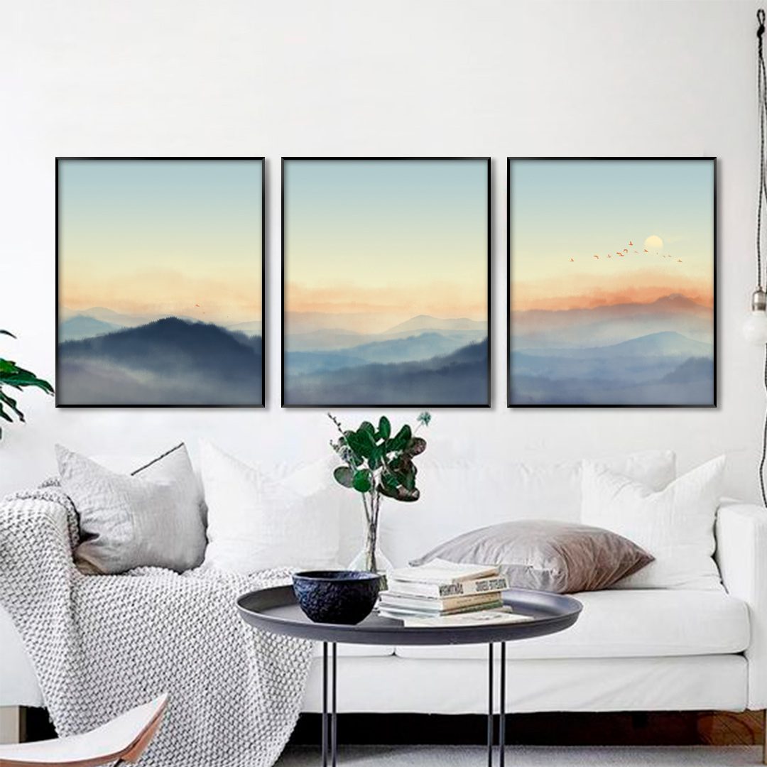 Conjunto com 3 Quadros com Pintura de Paisagem