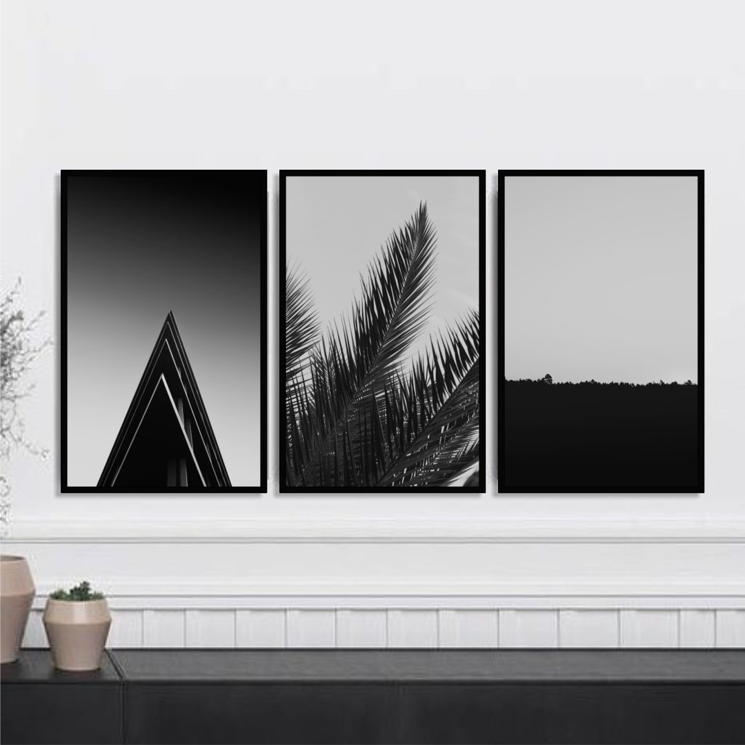 Conjunto com 3 Quadros Figuras em Preto e Branco Modernos