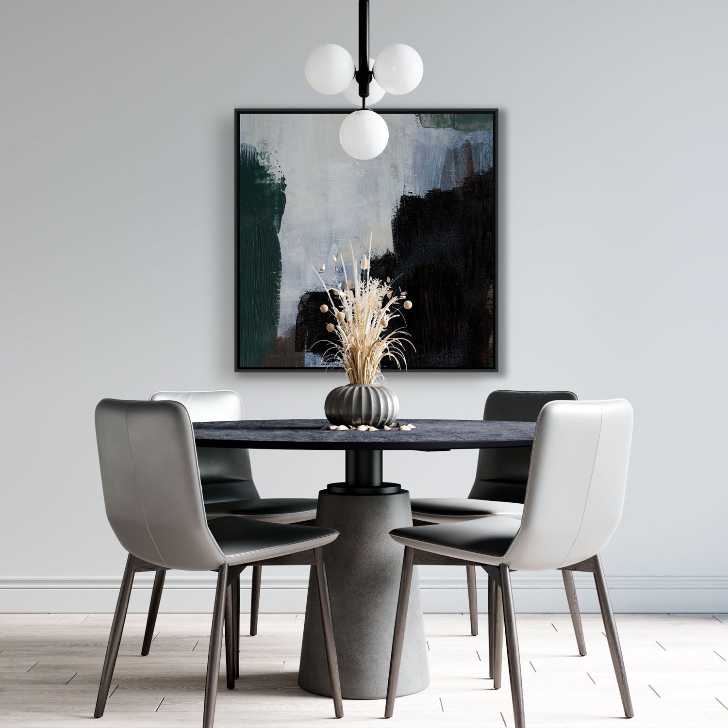 Quadro Abstrato em Tons de Preto, Branco e Verde