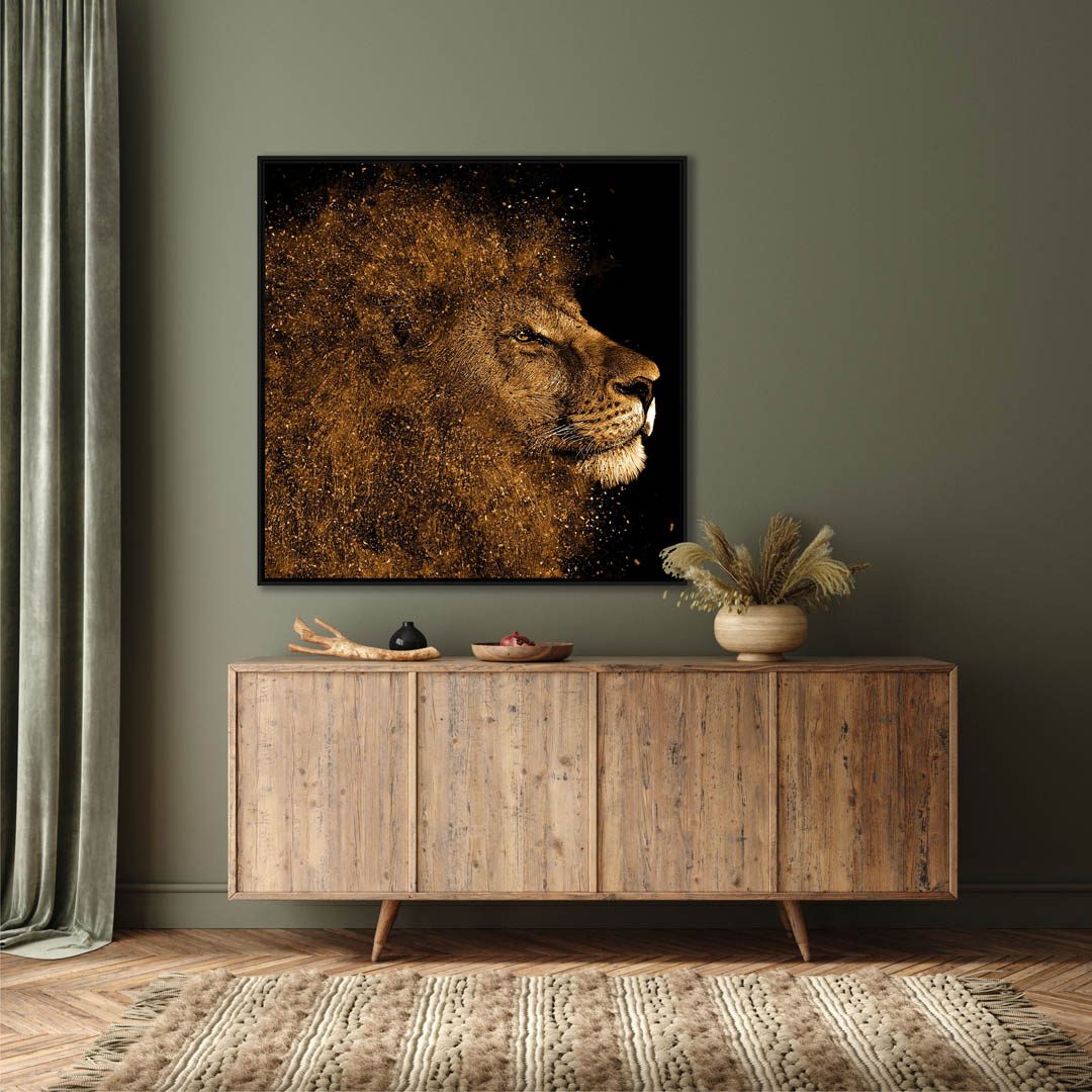 Quadro Decorativo Leão Artístico Dourado