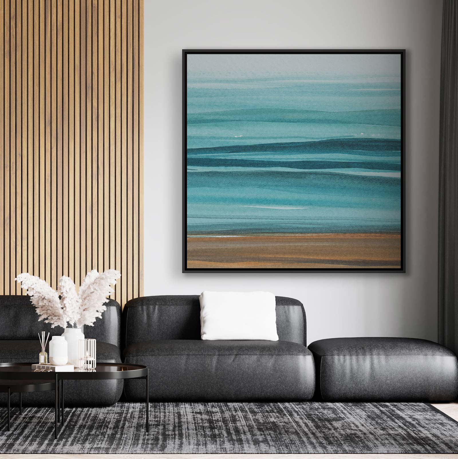 Quadro com Pintura em Aquarela de Praia e Mar Abstrato