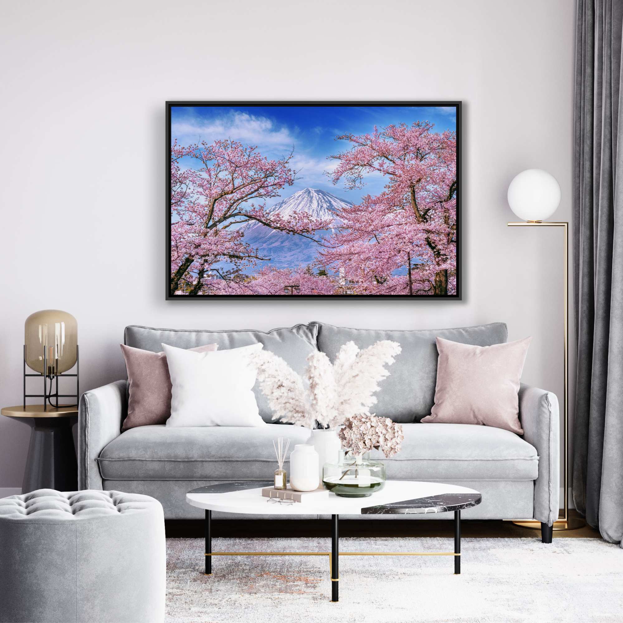 Quadro com Fotografia de Cerejeira Florida e Monte Fuji